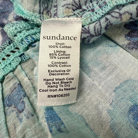 Sundance Floral Dress Sz M Teal Blue Tiered Tassel Tie Cotton Boho Loose Fit - Picture 5 of 8